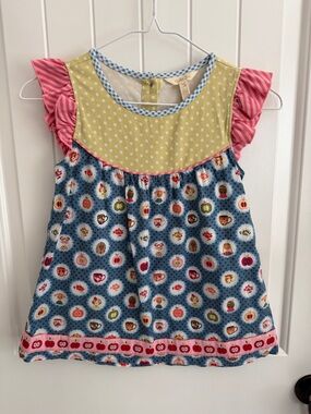 Matilda Jane Girls Multicolor Polka Dot & Apple Print shirt swing top size 10